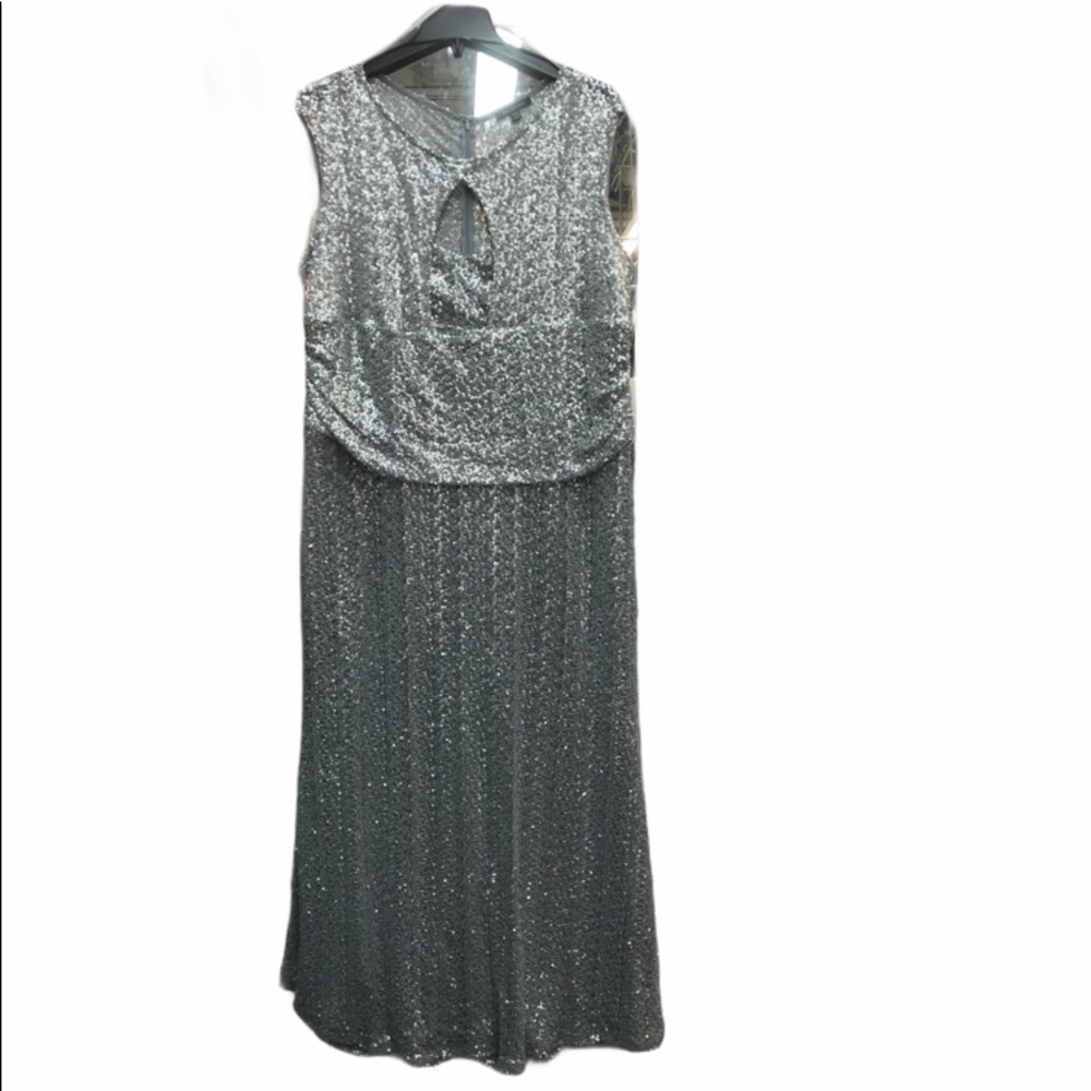 MARINA dress Cutout Sequin Lace Gown Silver,NWT - Picture 2 of 13